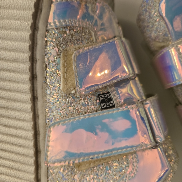 TUK White Glitter Creepers Sneakers 2 Velcro Straps Flat Platform Soles Size 10 - Picture 11 of 17